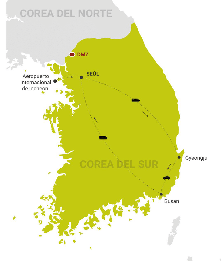 Mapa del Viaje a Corea del sur